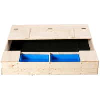 Outsunny Wooden Kids Sandbox with Foldable Bench Seat, 2 Plastic Boxes, Bottom Liner, Storage Space for Garden, Backyard(m-2)