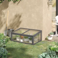 Outsunny Wooden Cold Frame Greenhouse, Mini Greenhouse with Polycarbonate Board and Solid Wood Frame, 39" x 26" x 16", Gray(m-2)