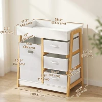 Qaba Baby Changing Table, Diaper Changing Station with Waterproof Pad, 3 Drawers and Large Basket for Newborn & Infant, White(m-3)