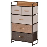 HOMCOM 5-Drawer Fabric Dresser Tower, 4-Tier Storage Organizer with Steel Frame for Hallway, Bedroom, and Closet, Maple Wood(m-1)