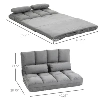 HOMCOM Convertible Floor Sofa Chair, Folding Couch Bed, Guest Chaise Lounge with 2 Pillows, Adjustable Backrest and Headrest, 40.25" L, Light Gray(m-3)