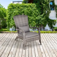 Outsunny Patio Wicker Adirondack Chair, Outdoor All-Weather Rattan Fire Pit Chair w/ Soft Cushions, Tall Curved Backrest and Comfortable Armrests for Deck or Garden, Gray(m-10)