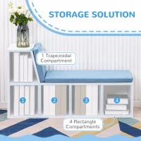 HOMCOM Multi-Purpose Bookshelf with 5 Cubes, 5-Cubby Bookcase with Cushioned Reading Nook and Storage Shelves, Blue(m-5)