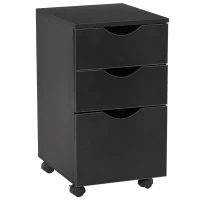 HOMCOM 3 Drawer Mobile File Cabinet with Wheels, Wood Filing Cabinet for Home Office, Rolling Under Desk Cabinet, Black(m-1)
