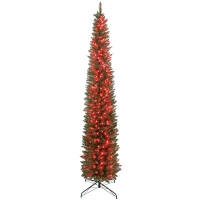 HOMCOM 9ft Christmas Tree with Colourful DIY Synchronized LEDs, Hinged Pencil Xmas Tree with Remote, Daily Timer, Green(m-2)
