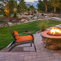 Outsunny Patio Wicker Adirondack Chair, Outdoor PE Rattan Fire Pit Chair, Muskoka Chair w/ Soft Cushions, Tall Curved Backrest and Comfortable Armrests for Deck Garden, Orange(m-1)