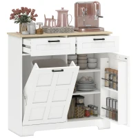 HOMCOM 13 Gallon Tilt Out Garbage Cabinet, Kitchen Island with Trash Cabinet, 2 Drawers, Door Racks, Adjustable Shelves, White(m-9)