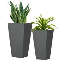Outsunny 2-Pack Outdoor Planter Set, Flower Pots with Drainage Holes, Durable & Stackable Plant Pot, 22in & 18in, Gray(m-11)