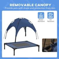 PawHut Elevated Portable Dog Cot Pet Bed with UV Protection Canopy Shade, 30 inch, Dark Blue(m-6)
