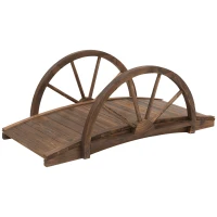 Outsunny 3.3ft Wooden Garden Bridge Arc Footbridge with Half-Wheel Style Railings & Solid Fir Construction, Stained Wood(m-11)