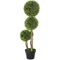 HOMCOM 35 Inch Potted Fake Plant, Artificial Boxwood Topiary Tree, Triple Ball Tree for Indoor and Outdoor, Green(m-11)