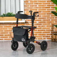 HOMCOM Rollator for Seniors with Seat, Rubber Wheels, Aluminum Folding Rolling Walker with Adjustable Handle, Bag, Red(m-8)