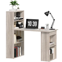 HOMCOM Computer Desk with Storage, PC Table with Bookshelf for Home Office, Study Room, Oak(m-9)