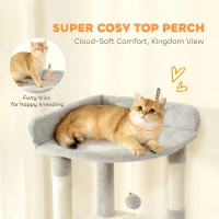 PawHut 67" Large Cat Tree with 7 Scratching Posts, Tunnel, 2 Condos, Hammock, Perch, Ramp, Pompoms, Light Grey(m-5)