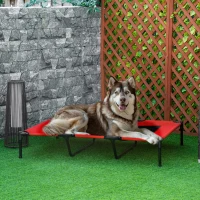 PawHut XL Elevated Dog Bed, Outdoor Raised Dog Bed, Portable Pet Cot w/Carry Bag Metal Frame Breathable Mesh Indoor and Outdoor Red(m-3)