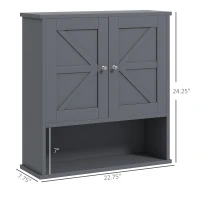 kleankin Farmhouse Bathroom Medicine Cabinet, Wall Cabinet with Barn Doors and Adjustable Shelf for Laundry Room, Gray(m-3)