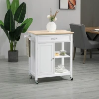 HOMCOM Rolling Kitchen Cart with Wood Top and Drawer, Kitchen Island on Wheels for Dining Room, White(m-11)