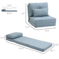 HOMCOM Folding Sofa Bed, Convertible Sleeper Chair with Adjustable Backrest, Metal Frame and Pillow, Upholstered Chair Bed Floor Sofa for Living Room Bedroom, Blue(m-3)
