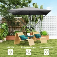 Outsunny Patio Offset Umbrella UPF 50+ UV Protection, Crank Parasol with Base, Cover & Wind Securing, Khaki(m-5)