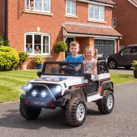 Qaba 12V 2-Seater Ride on Truck Car with Dual Motors, Remote, Soft Start, 4-Wheel Suspension, Lights, Music, USB, Horn, White(m-8)