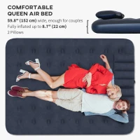 Outsunny Queen Size Air Mattress Camping Air Bed with 2 Pillows and Hand Pump, Blue(m-4)