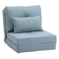 HOMCOM Folding Sofa Bed, Convertible Sleeper Chair with Adjustable Backrest, Metal Frame and Pillow, Upholstered Chair Bed Floor Sofa for Living Room Bedroom, Blue(m-1)