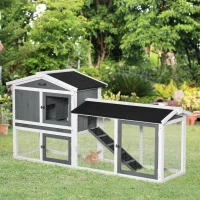 PawHut Wooden Rabbit Hutch with Run, Tray, Ramp for 1-3 Rabbits, Guinea Pigs, White(m-2)