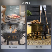 Outsunny Wood Burning Fire Pit Charcoal BBQ Grill, Portable Firepit with Adjustable Grill Grate, Pan and Poker, 33", Black(m-4)