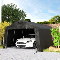 Outsunny 12' x 20' Portable Garage, Heavy Duty Carport Canopy with Ventilation Windows and Large Roll-up Door, Black(m-8)