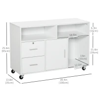 HOMCOM Lateral Filing Cabinet with Open Storage Shelf, Printer Stand Home Office Mobile File Cabinet with Wheels, Lockable Drawer, White(m-3)