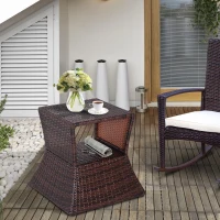 Outsunny Outdoor Side Table with Umbrella Hole, 2 Tier Rattan Wicker End Table with Storage Shelf, All Weather(m-2)