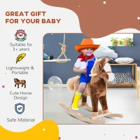 Qaba Kids Rocking Horse Plush Toddler Rocker Wooden Base Ride On Toy(m-4)