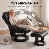 HOMCOM PU Leather Massage Recliner Chair with Ottoman, 10-Point Vibration, Swivel Armchair, Black(m-5)