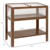 Outsunny Wooden Cold Frame Greenhouse, Garden Portable Raised Planter with Bottom Shelf for Outdoor Indoor Use, Brown(m-3)
