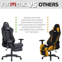 Ficmax Ergonomic  Racing Style Gaming Chair  High-Back Computer  PC Swivel  Seat with Massage Lumbar  Support and Headrest Pillow -Black(m-7)