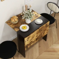 HOMCOM Drop Leaf Dining Table Wood Folding Table Multi-Use Side Table Dining Desk Space Saving Table, Rustic Brown and Black(m-9)