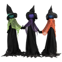 HOMCOM 48" Holding Hands Witch Trio Stake Halloween Yard Decoration, Halloween Witch Decor with Multicolored Light-Up Heads(m-12)