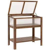 Outsunny Wooden Cold Frame Greenhouse, Garden Portable Raised Planter with Bottom Shelf for Outdoor Indoor Use, Brown(m-2)