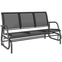 Outsunny 3-Person Outdoor Patio Glider Bench, Porch Glider Swing with 3 Seats, Breathable Mesh Fabric, Metal Frame, Black(m-11)