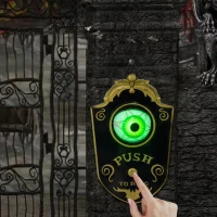 HOMCOM Halloween Decoration Animatronic, Doorbell w/ Realistic Light-up Eyeball, Sound and Motion Prop Activated for Party(m-2)