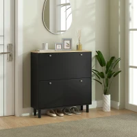HOMCOM 2 Drawers Shoe Storage Cabinet with Adjustable Shelves for 16 Pairs of Shoes, Black(m-1)