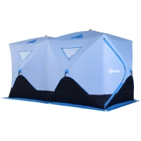 Outsunny 8 Person Ice Fishing Shelter, Pop-Up Ice Shanty Tent, Insulated Portable Tent with 2 Doors & Carrying Bag, Light Blue(m-1)