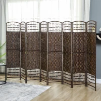 HOMCOM 8 Panel Folding Room Divider, Portable Privacy Screen, Wave Fiber Room Partition for Home Office, Brown(m-1)