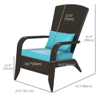 Outsunny Patio Wicker Adirondack Chair, Outdoor Rattan Muskoka Chair with Cushions for Patio, Garden, Backyard Turquoise(m-3)