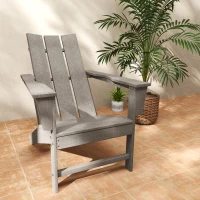 Outsunny HDPE Plastic Adirondack Chair, Muskoka Chair with High Back and Wide Armrests for Fire Pit, Patio, Porch, Dark Grey(m-8)