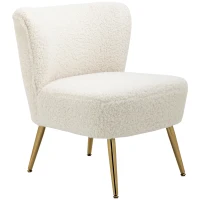 HOMCOM Lounge Chair for Bedroom Living Room Chair with Soft Upholstery and Gold Legs White(m-11)