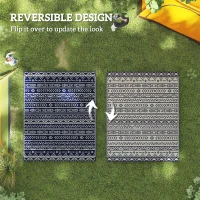 Outsunny Reversible Outdoor Rug, Waterproof Plastic Straw with Carry Bag, 8' x 10', Blue & White Geometric(m-7)