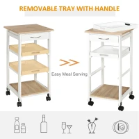 HOMCOM Bar Cart, 4-Tier Kitchen Cart with Removable Serving Tray, Kitchen Shelves on Wheels with Drawer for Dining Room, Living Room, White(m-5)