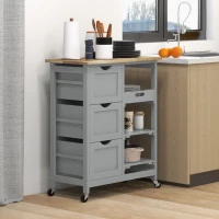 HOMCOM Kitchen Cart on Wheels, Rolling Kitchen Island Cart with Wood Top, 3 Drawers and Shelves for Home Dining Area(m-8)