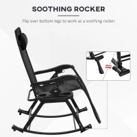 Outsunny 2 Outdoor Rocking Chairs Foldable Reclining Zero Gravity Lounge Rockers w/ Pillow Cup & Phone Holder, Black(m-8)
